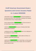 CLEP American Government Exam &vert; Questions and Correct Answers Rated A&plus; &vert; Latest 2025&sol;2026