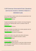 CLEP American Government Exam &vert; Questions and Correct Answers &vert; Verified & Rated A&plus; &vert; 2025&sol;2026 Guide
