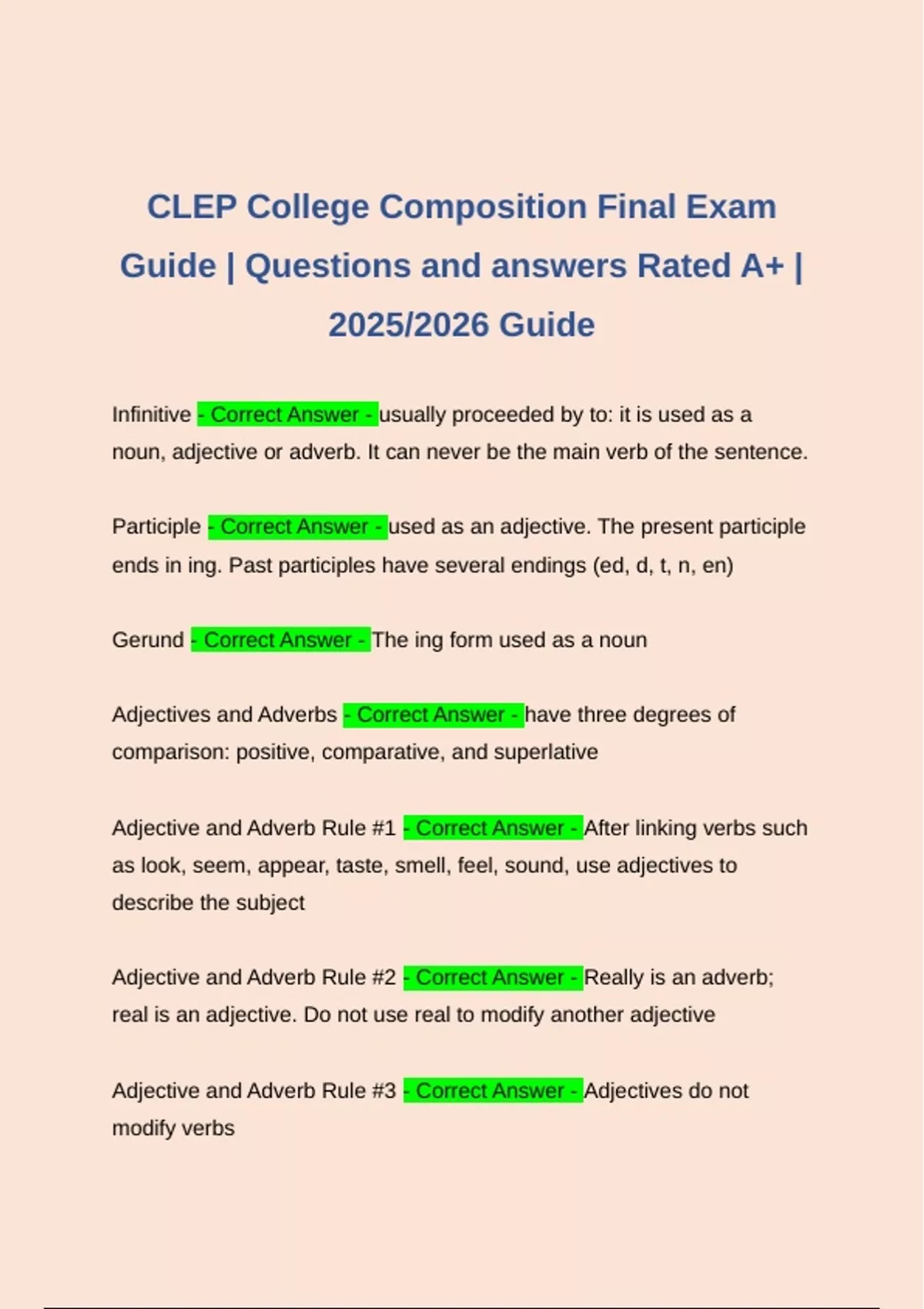 CLEP College Composition Final Exam Guide | Questions and answers Rated ...