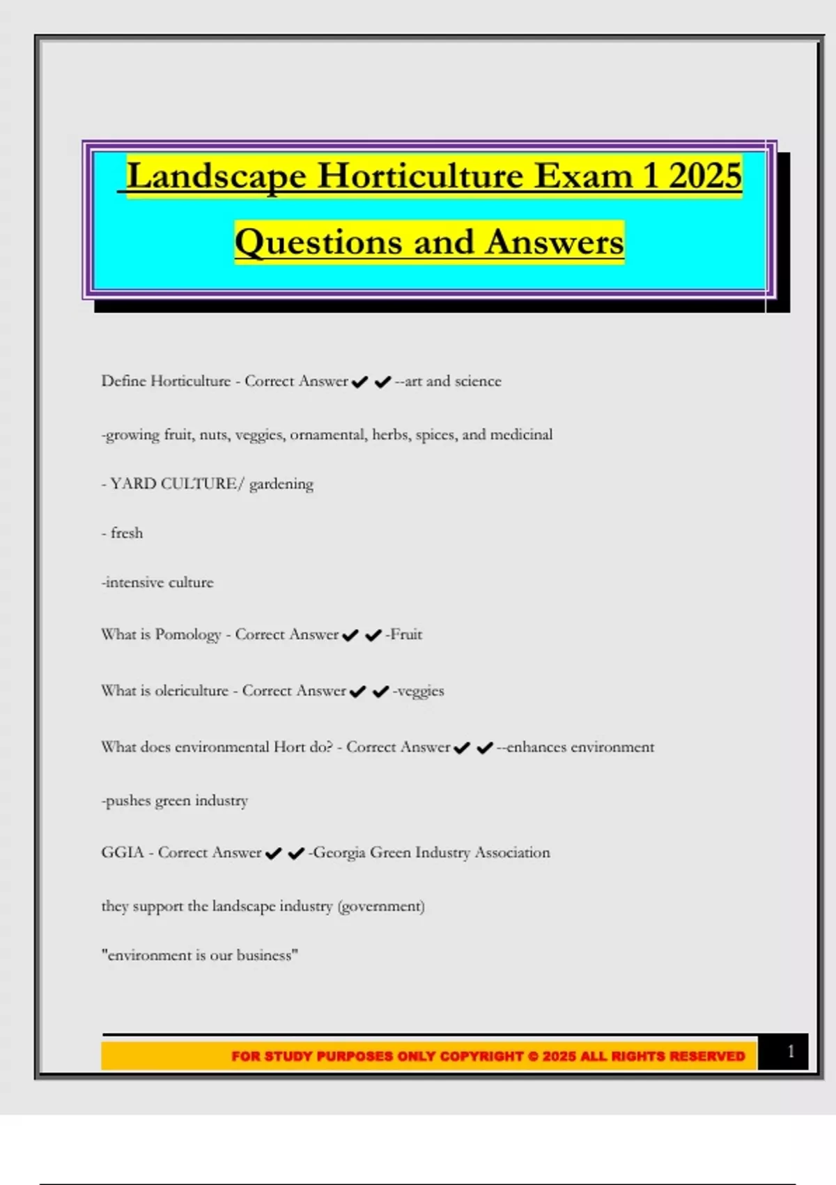 Landscape Horticulture Exam 1 2025 Questions and Answers - Landscape ...