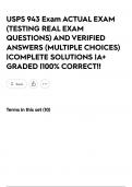 USPS 943 Exam  ACTUAL EXAM &lpar;TESTING REAL EXAM QUESTIONS&rpar; AND VERIFIED ANSWERS &lpar;MULTIPLE CHOICES&rpar; &vert;COMPLETE SOLUTIONS &vert;A&plus; GRADED &vert;100&percnt; CORRECT&excl;&excl;