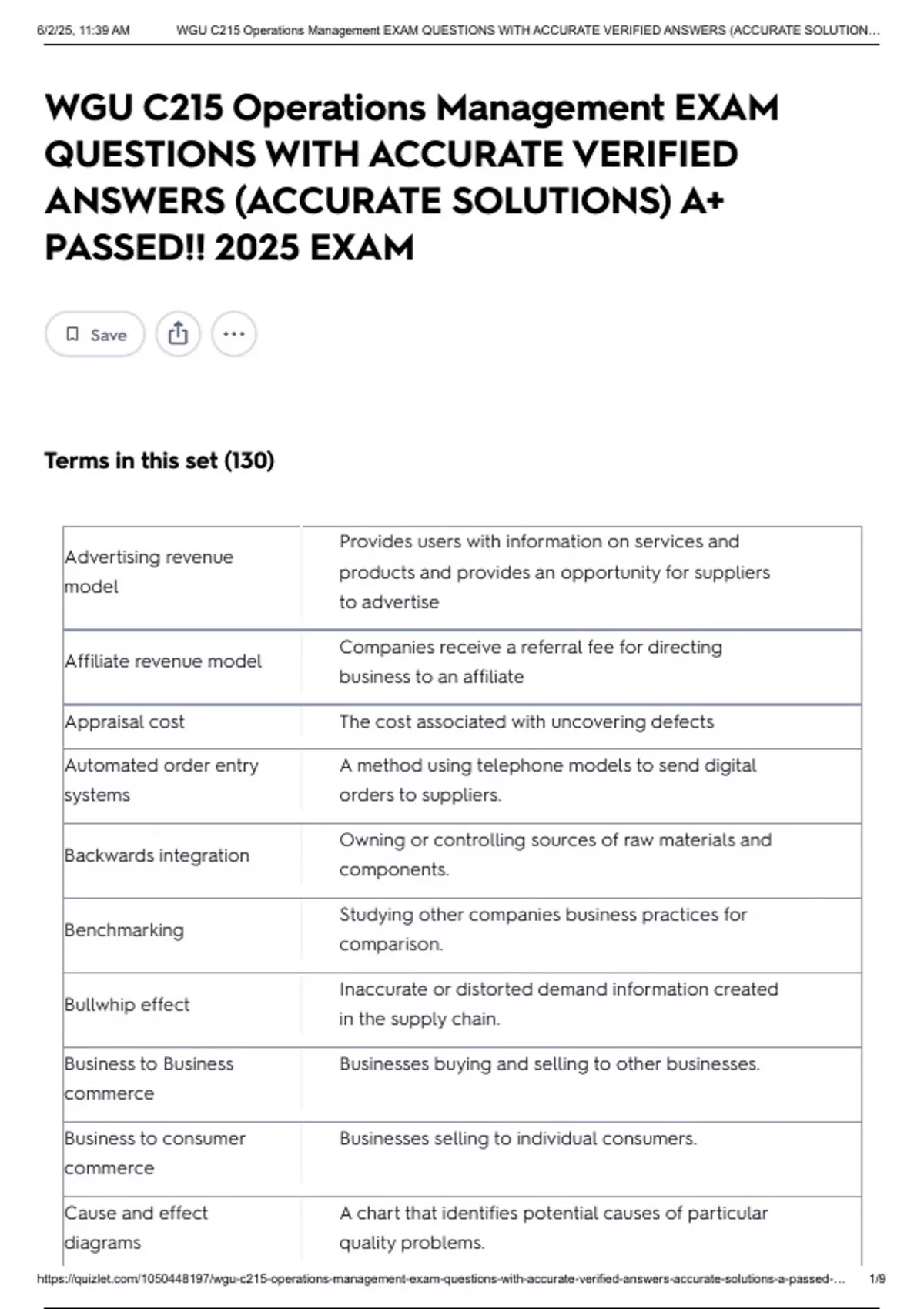 WGU C215 Operations Management EXAM QUESTIONS WITH ACCURATE VERIFIED ...