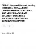 CEU- FL Laws and Rules of Nursing &lpar;2025&sol;2026&rpar; ACTUAL EXAM COMPREHENSIVE QUESTIONS AND VERIFIED ACCURATE SOLUTION &lpar;DETAILED & ELABORATED&rpar; &vert;GET IT 100&percnt; ACCURATE&excl;&excl; 2025 TEST&excl;&excl;