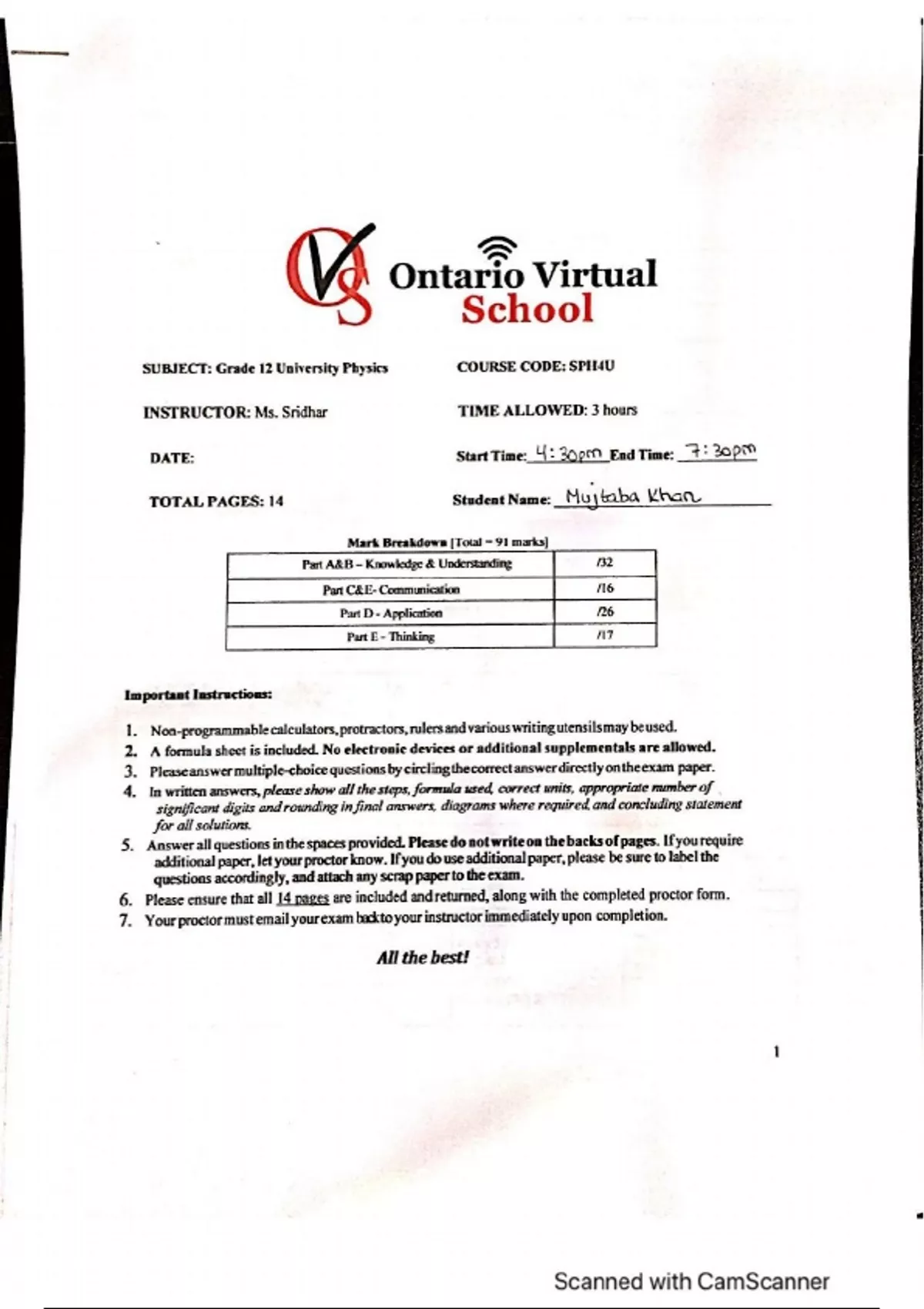 Ovs Final Report SPH4U Final Exam Physics | 2025 Update with complete solutions - OVS ...