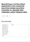 Biod 102 Exam 1 ACTUAL EXAM QUESTIONS WITH COMPLETE SOLUTION GUIDE&rpar; &lpar;MULTIPLE CHOICES&rpar; &lpar;A&plus; GRADED 100&percnt; VERIFIED&rpar; LATEST VERSION 2025