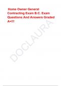  Home Owner General Contracting Exam B&period;C&period; Exam Questions And Answers Graded A&plus;&excl;&excl;&excl;
