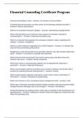 Financial Counseling Certificate Program Exam Questions and 100&percnt; Correct Answers