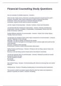 Financial Counseling Study Exam Questions and Correct Answers