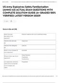 US Army Explosives Safety Familiarization &lpar;AMMO-63&rpar; ACTUAL EXAM QUESTIONS WITH COMPLETE SOLUTION GUIDE &lpar;A&plus; GRADED 100&percnt; VERIFIED&rpar; LATEST VERSION 2025&excl;&excl;