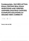 Fundamentals- Exit HESI ACTUAL EXAM &lpar;TESTING REAL EXAM QUESTIONS&rpar; AND VERIFIED ANSWERS &lpar;MULTIPLE CHOICES&rpar; &vert;COMPLETE SOLUTIONS &vert;A&plus; GRADED &vert;100&percnt; CORRECT&excl;&excl;