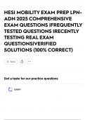 HESI MOBILITY EXAM PREP LPN-ADN 2025 COMPREHENSIVE EXAM QUESTIONS &vert;FREQUENTLY TESTED QUESTIONS &vert;RECENTLY TESTING REAL EXAM QUESTIONS&vert;VERIFIED SOLUTIONS &lpar;100&percnt; CORRECT&rpar;