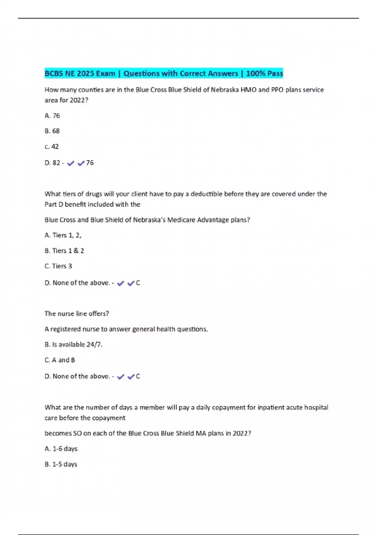 BCBS NE 2025 Exam | Questions with Correct Answers | 100% Pass - BCBS ...