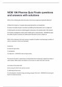 NCM 106 Pharma Quiz Finals questions and answers with solutions