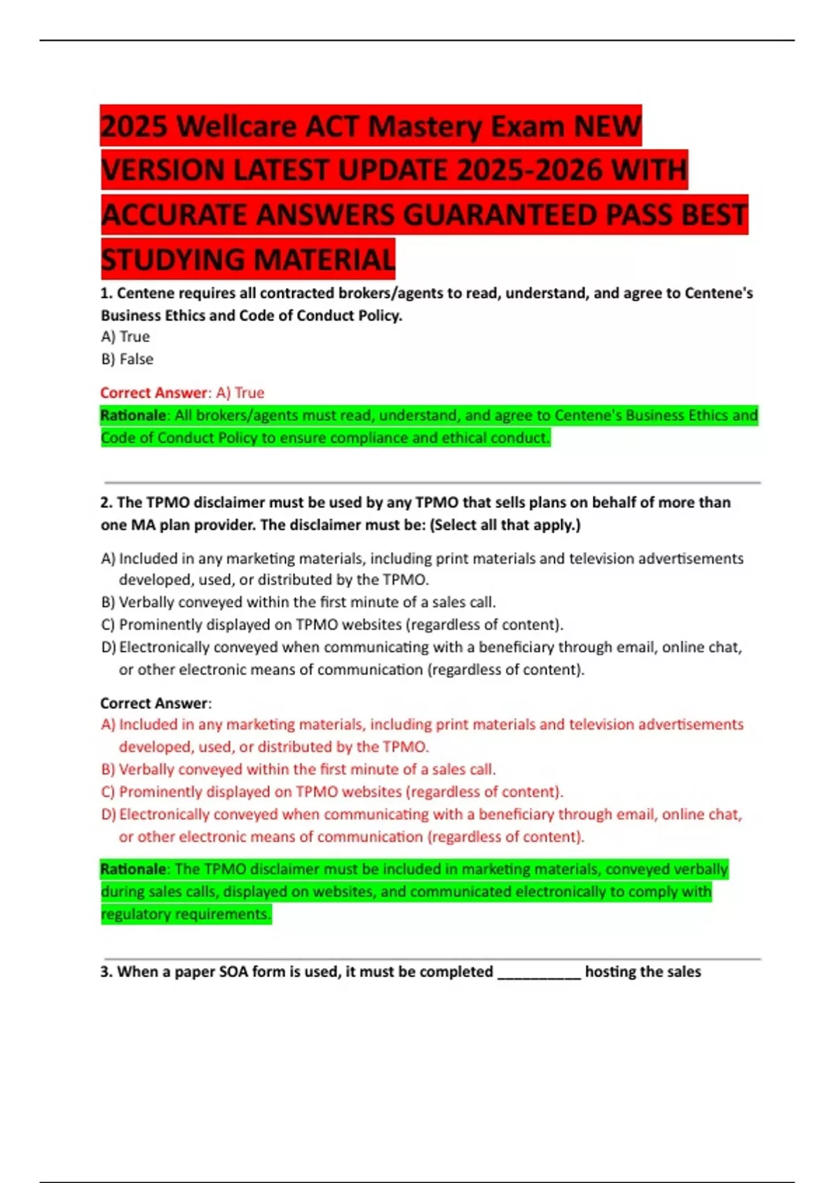 2025 Wellcare ACT Mastery Exam NEW VERSION LATEST UPDATE WITH ACCURATE