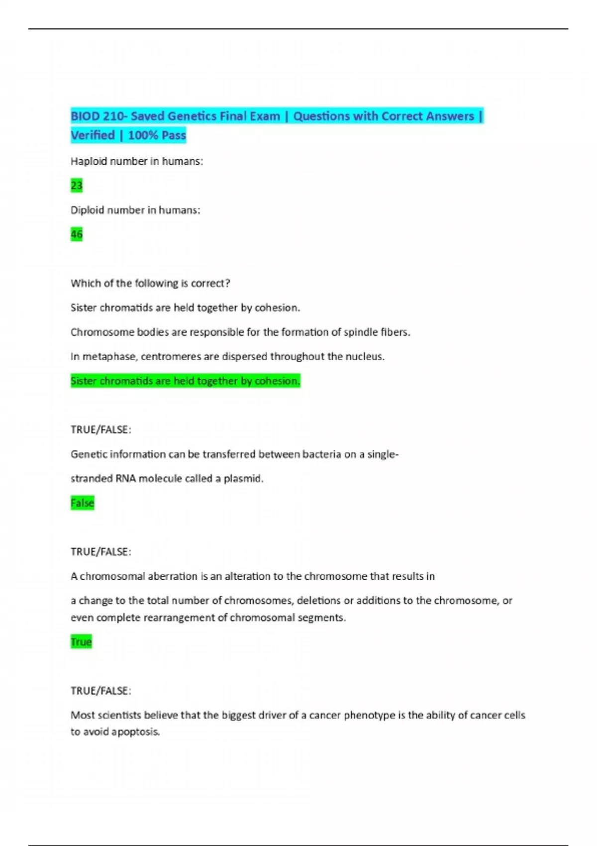 BIOD 210- Saved Genetics Final Exam | Questions with Correct Answers ...