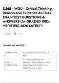 D265 - WGU - Critical Thinking - Reason and Evidence ACTUAL EXAM TEST QUESTIONS & ANSWERS &lpar;A&plus; GRADED 100&percnt; VERIFIED&rpar; 2025 LATEST&excl;&excl;