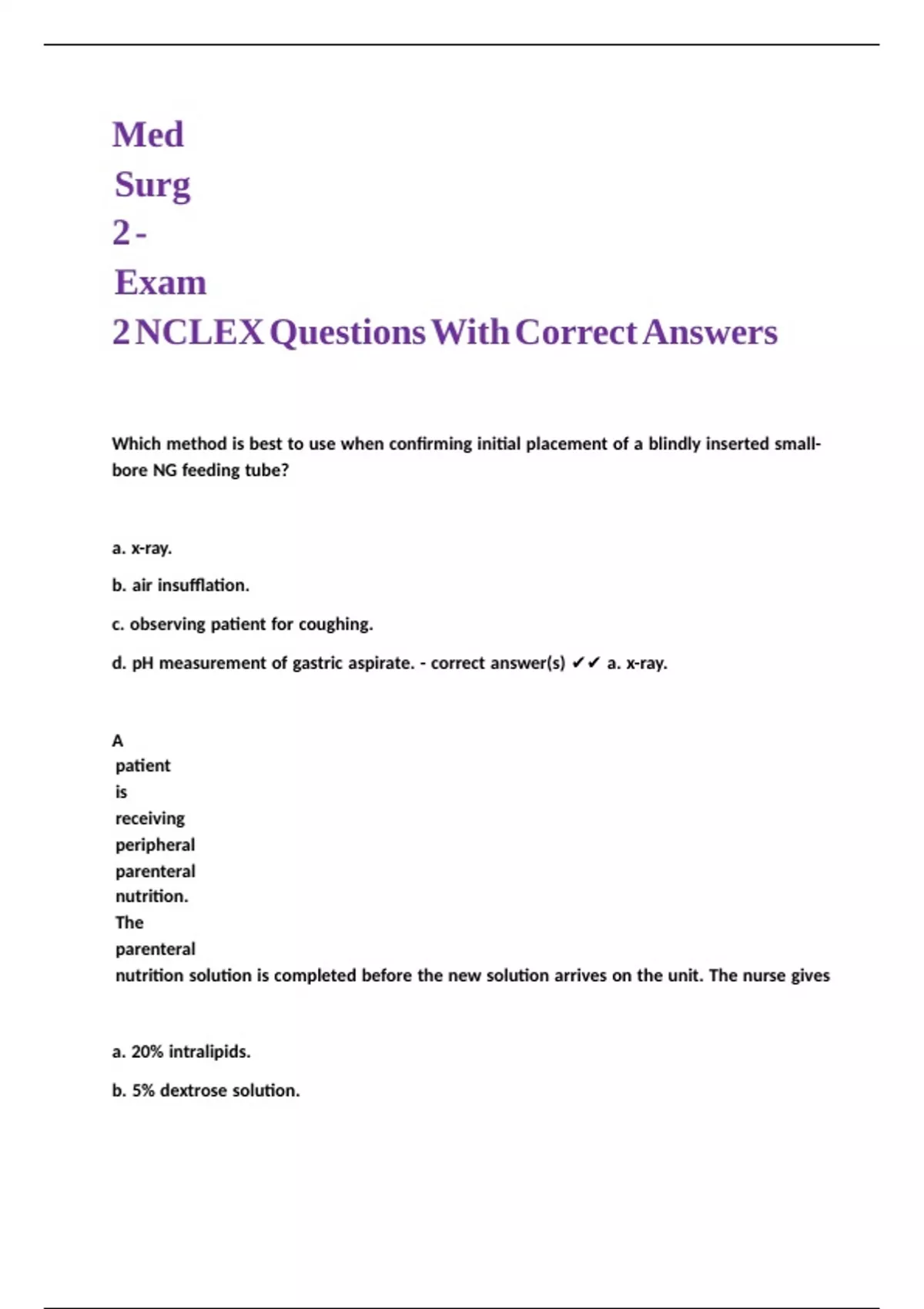 Med Surg 2 - Exam 2 NCLEX Questions With Correct Answers - Med surg 2 ...