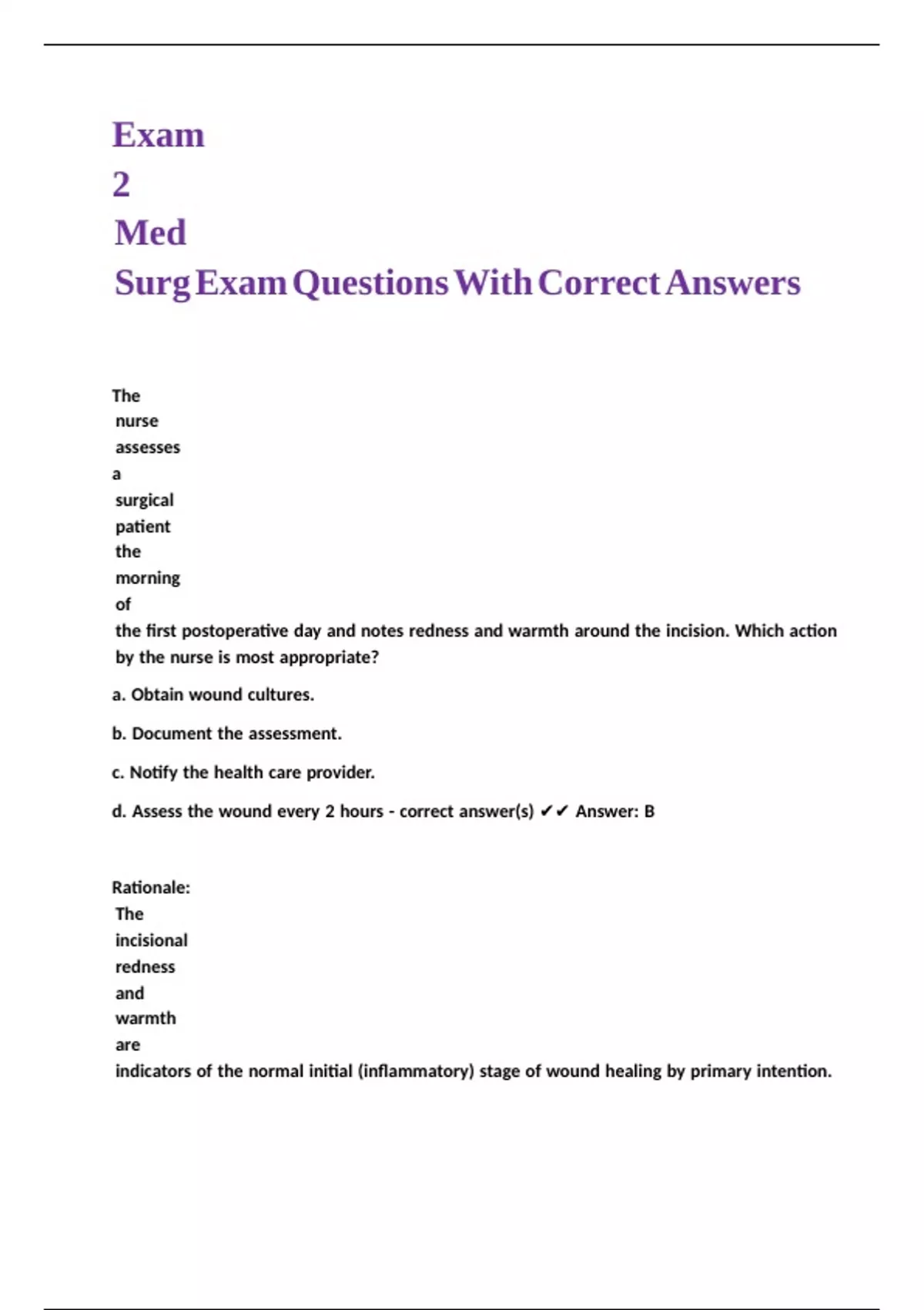 Exam 2 Med Surg Exam Questions With Correct Answers - Med surg 2 ...