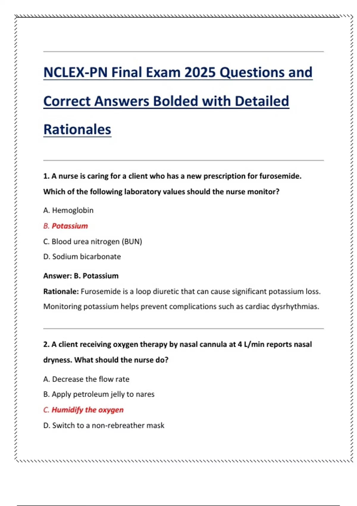 NCLEX-PN Final Exam 2025 Questions and Correct Answers Bolded with ...