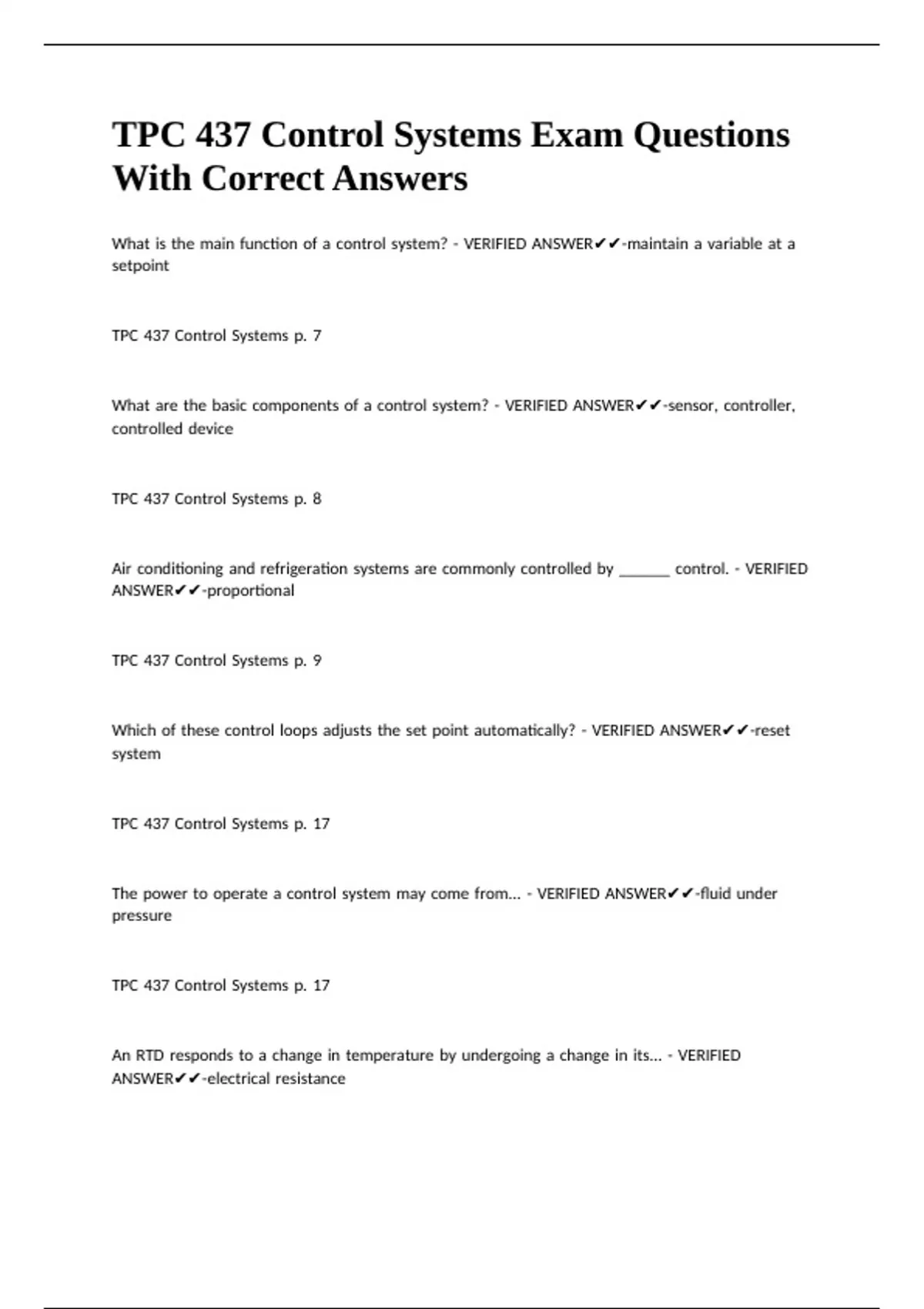 TPC 437 Control Systems Exam Questions With Correct Answers - TPC ...