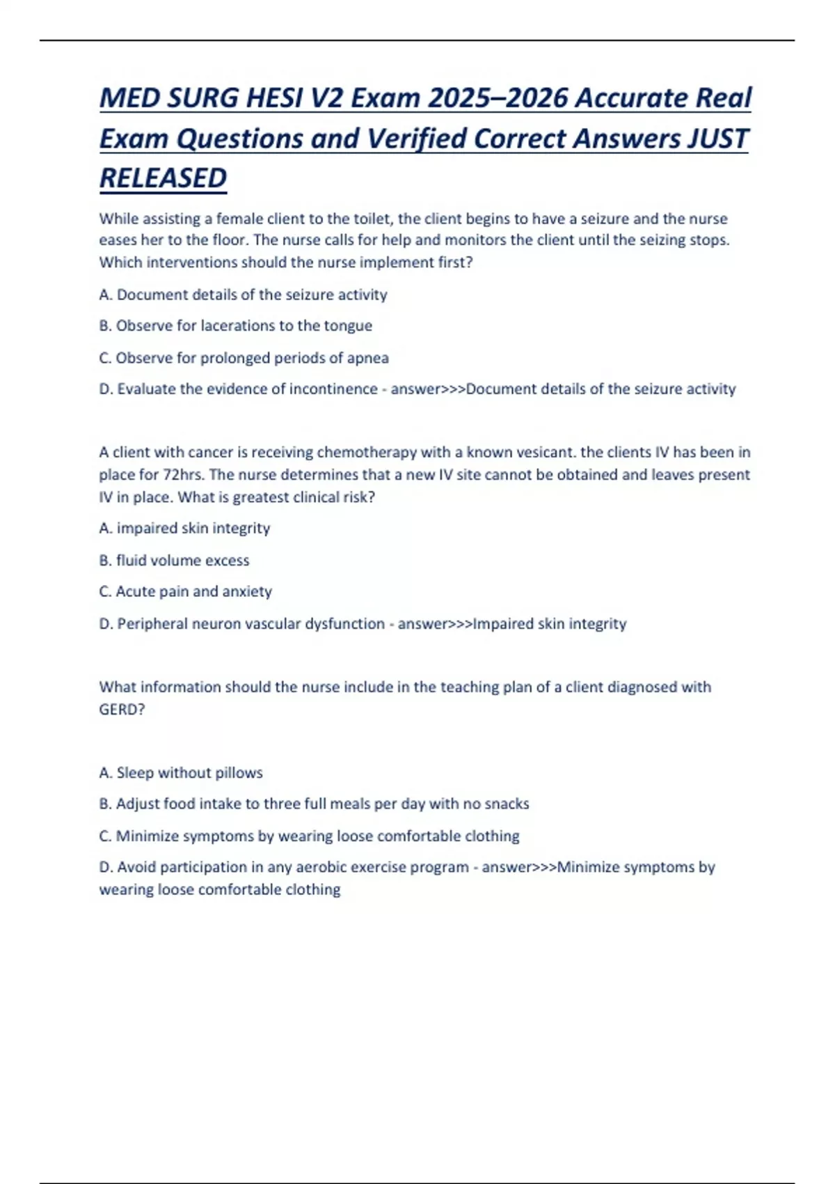 MED SURG HESI V2 Exam 2025–2026 –U.S. Nursing Students (Comprehensive ...
