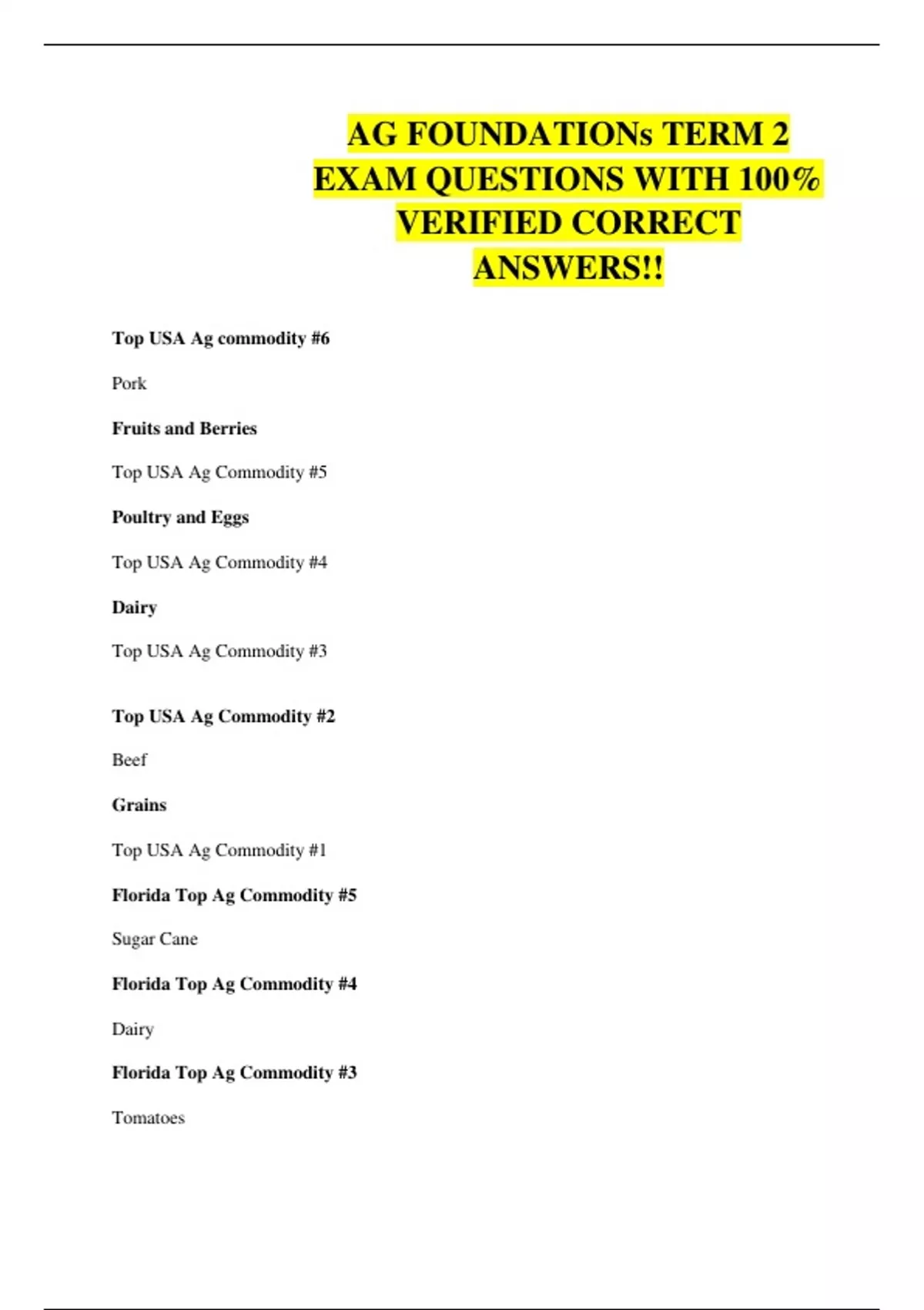 AG FOUNDATIONs TERM 2 EXAM QUESTIONS WITH 100% VERIFIED CORRECT ANSWERS ...