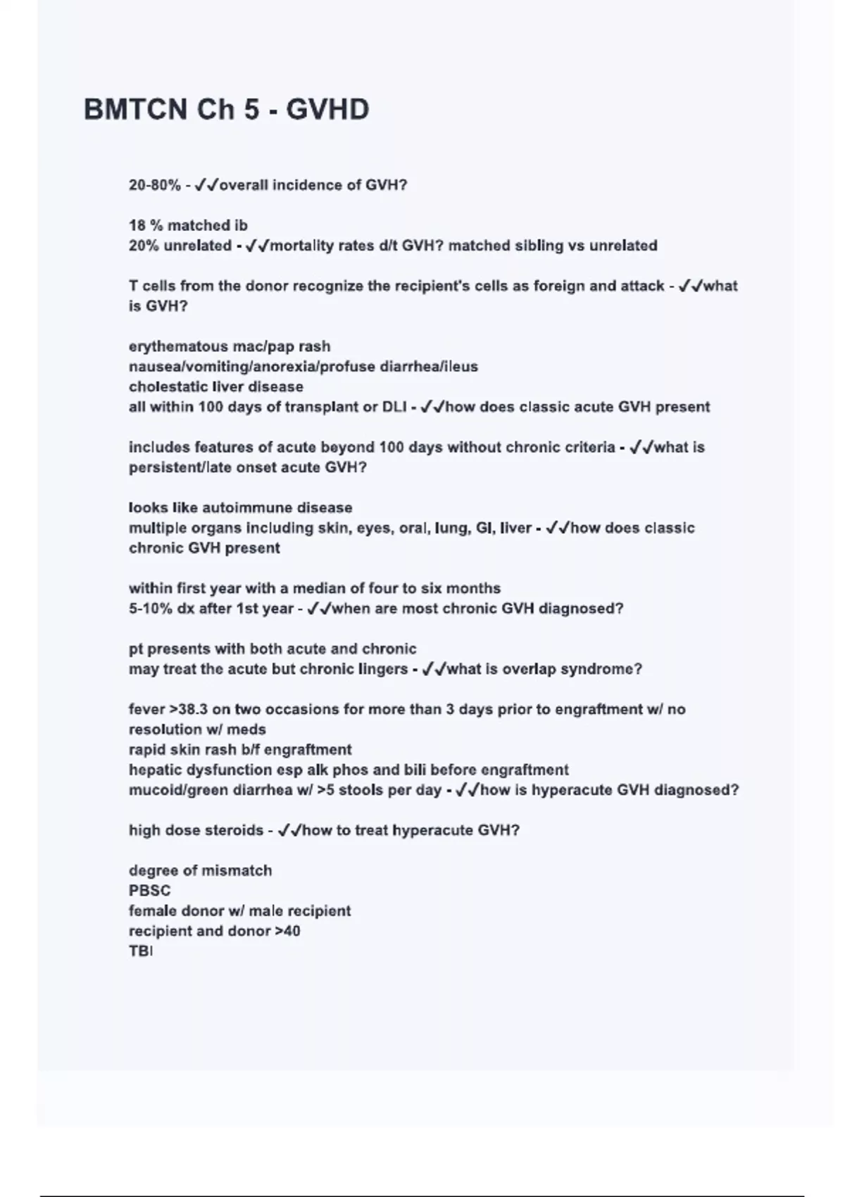 BMTCN Ch 5 - GVHD [NEW 2025/2026 UPDATE] COMPREHENSIVE STUDY QUESTIONS ...