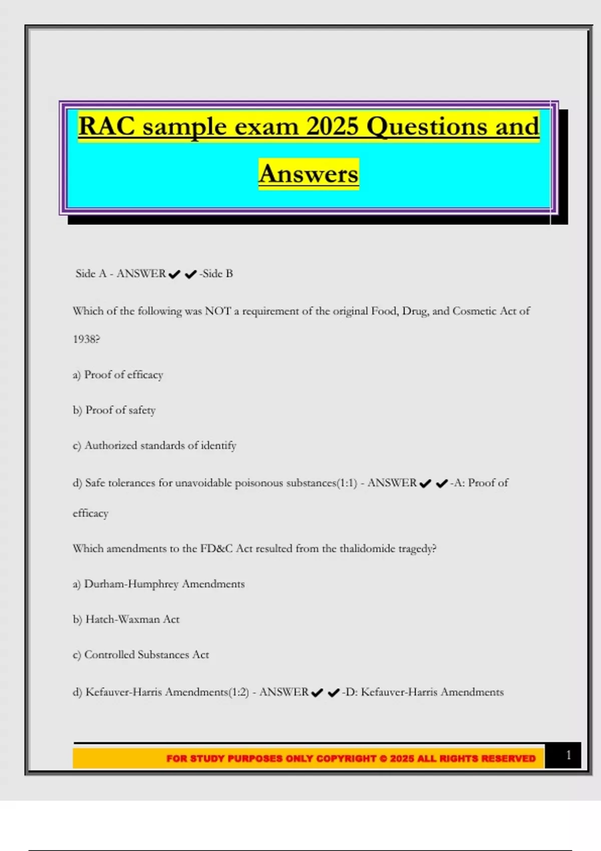 RAC sample exam 2025 Questions and Answers - RAC - Stuvia US