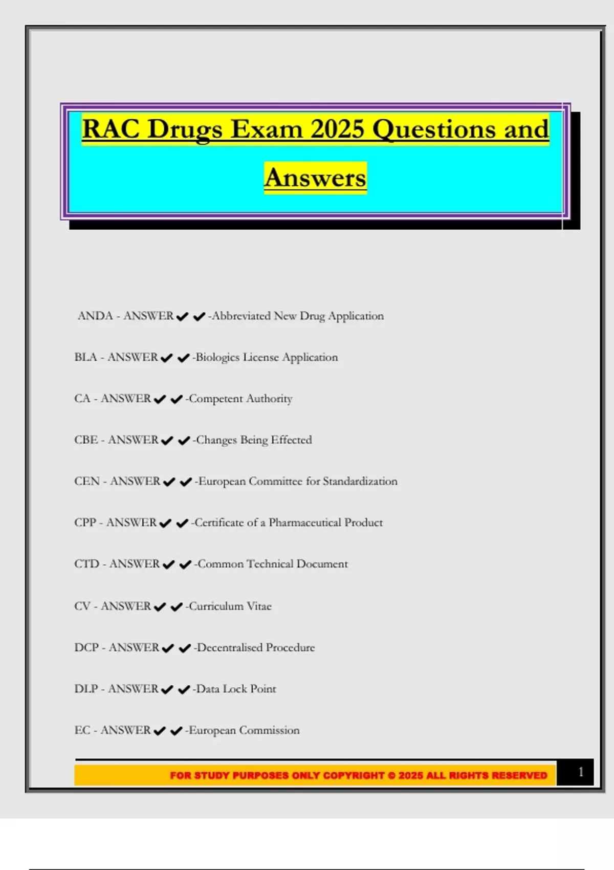 RAC Drugs Exam 2025 Questions and Answers - RAC - Stuvia US