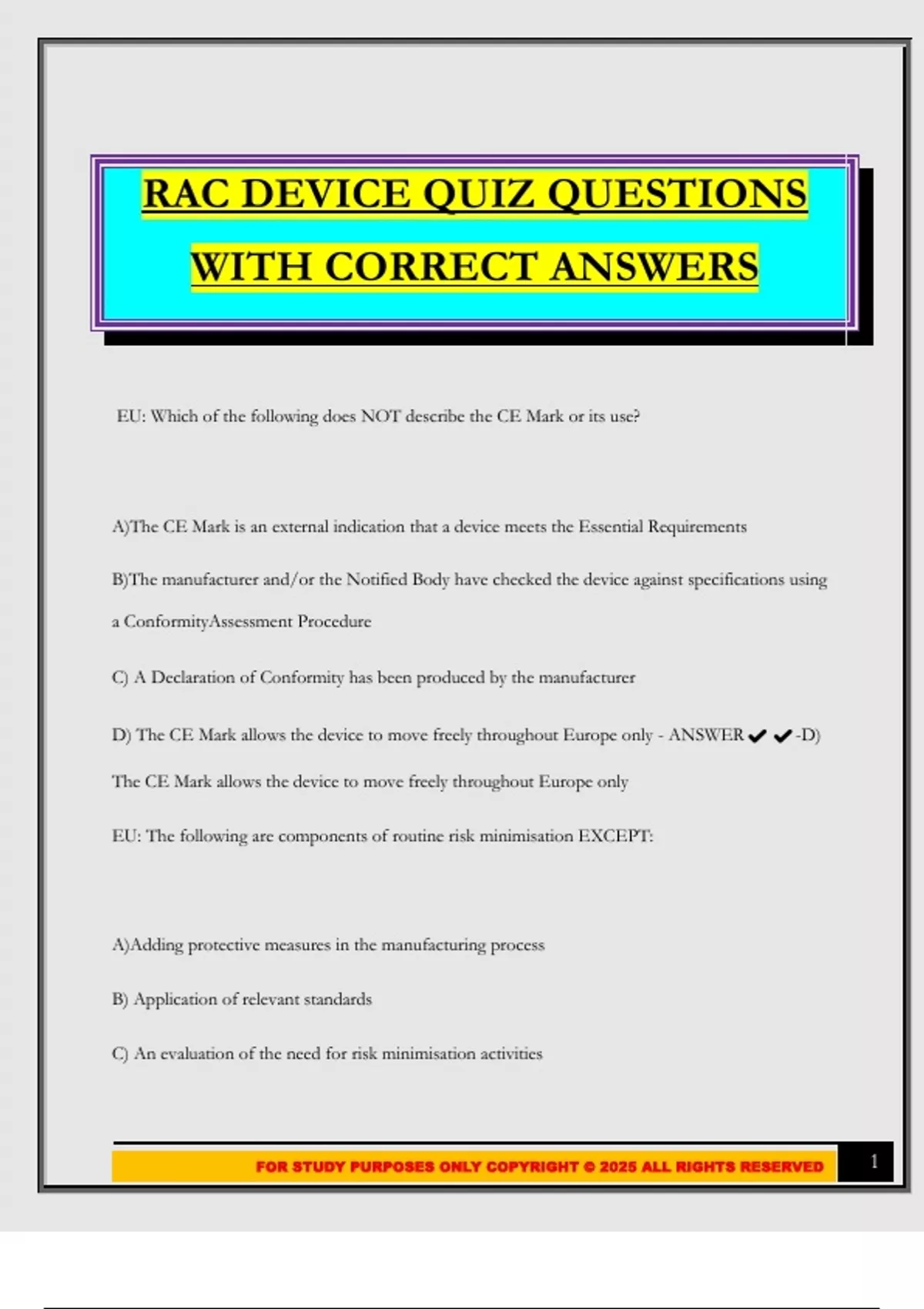 RAC DEVICE QUIZ QUESTIONS WITH CORRECT ANSWERS - RAC - Stuvia US
