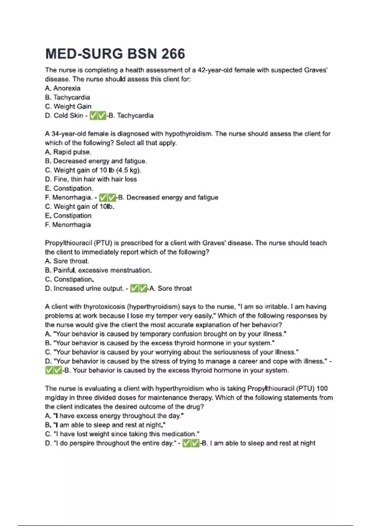 MED-SURG BSN 266 Exam Complete Set Review With Correct Answers 2025/ ...
