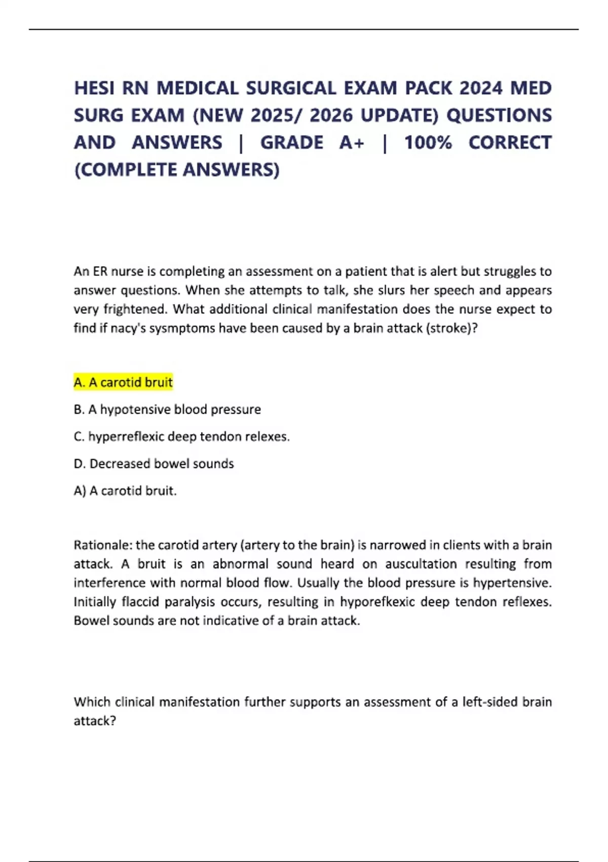 HESI RN MEDICAL SURGICAL EXAM PACK 2024 MED SURG EXAM [NEW 2025/2026 ...
