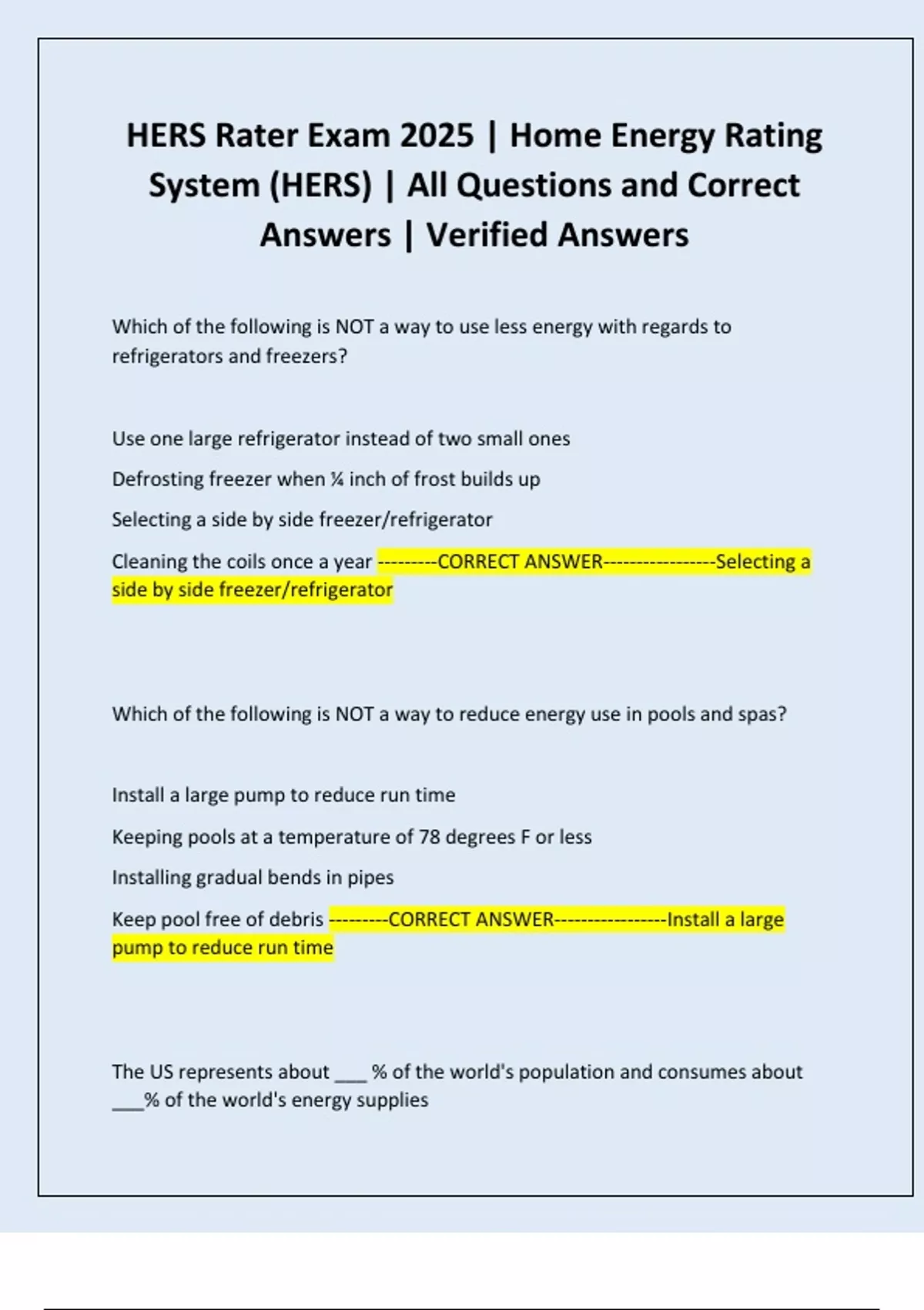 Ca Hers Rater Checklist.pdf HERS Rater Exam 2025 | Home Energy Rating System (HERS) | All Questions ...
