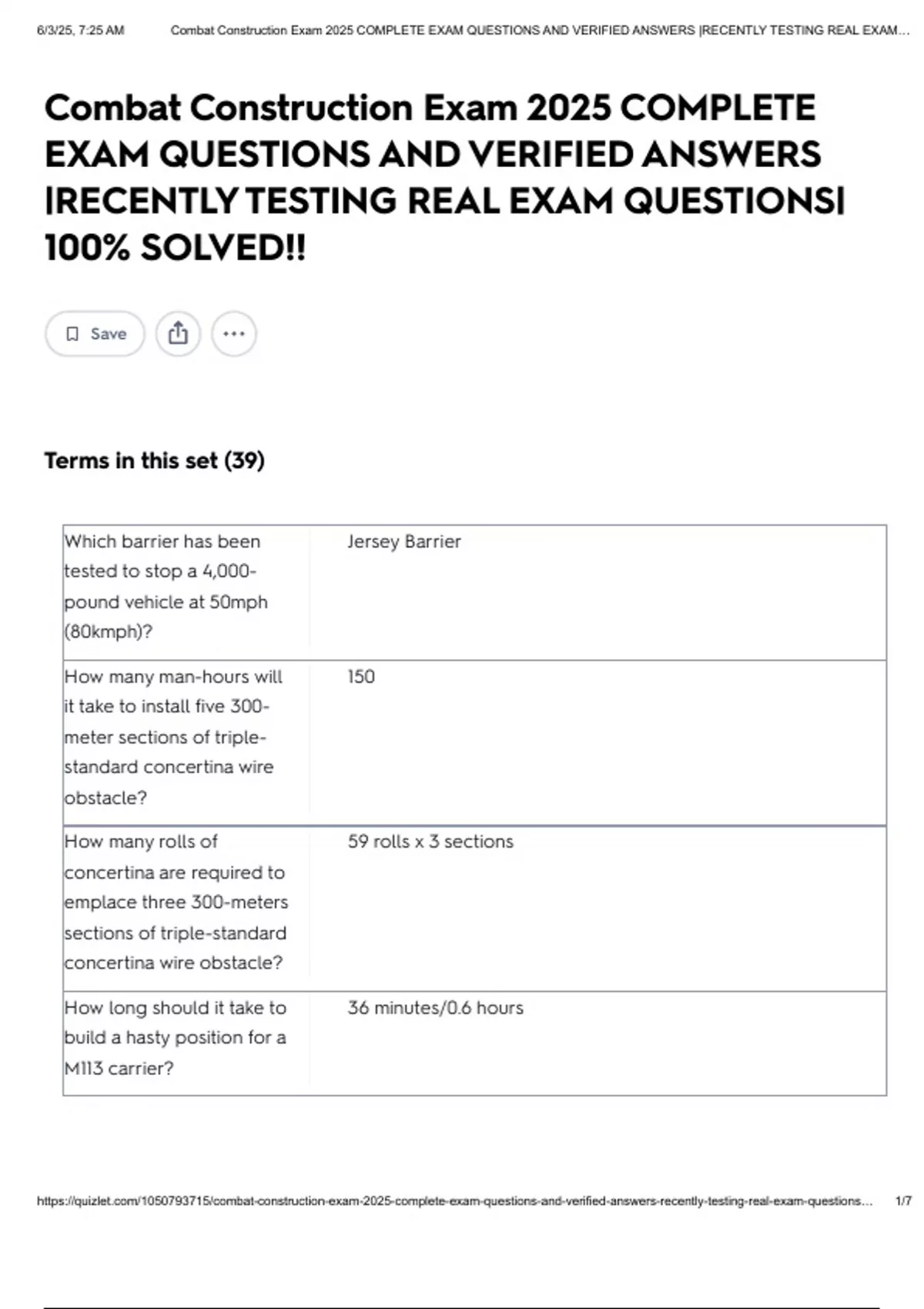 Combat Construction Exam 2025 COMPLETE EXAM QUESTIONS AND VERIFIED ...