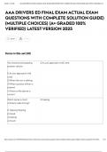 AAA DRIVERS ED FINAL EXAM ACTUAL EXAM QUESTIONS WITH COMPLETE SOLUTION GUIDE&rpar; &lpar;MULTIPLE CHOICES&rpar; &lpar;A&plus; GRADED 100&percnt; VERIFIED&rpar; LATEST VERSION 2025