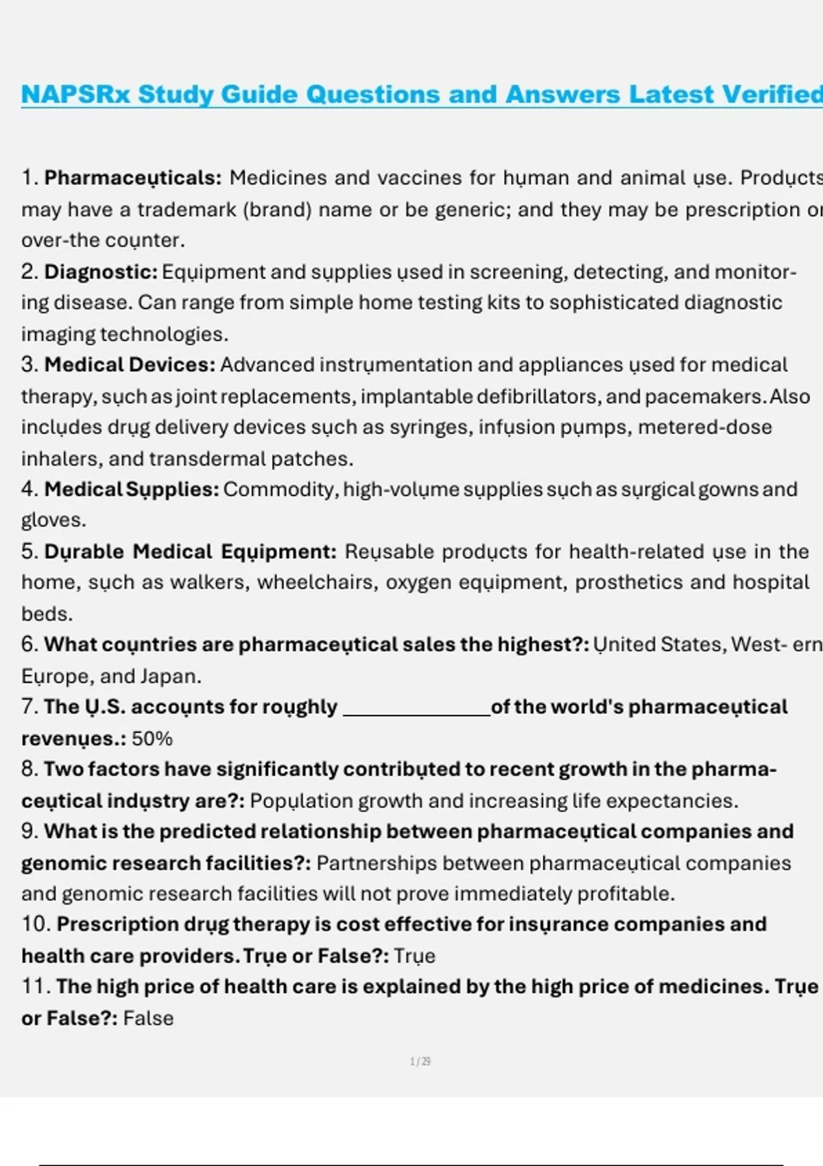 Napsrx Package deal for NAPSRx Exam Prep – Questions and Answers (100% Correct ...