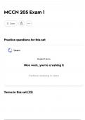 MCCN 205 Exam 1 Prep&sol;Comprehensive Guide 2025 &vert; COMPLETE EXAM TEST &lpar;questions and verified answers&rpar; FREQUENTLY MOST TESTED QUESTIONS &vert;already graded A&plus;&vert;100&percnt; passed&excl;&excl;