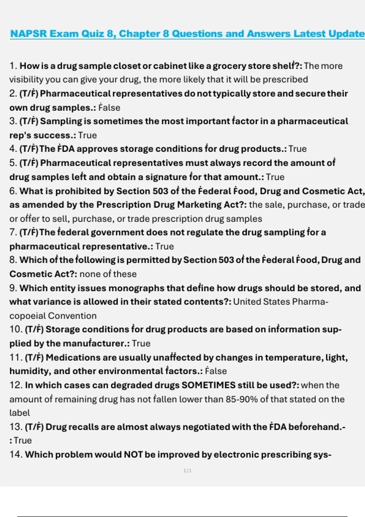 NAPSRx Exam – Quiz 8 and Chapter 8 Questions and Answers (Latest 2024 ...