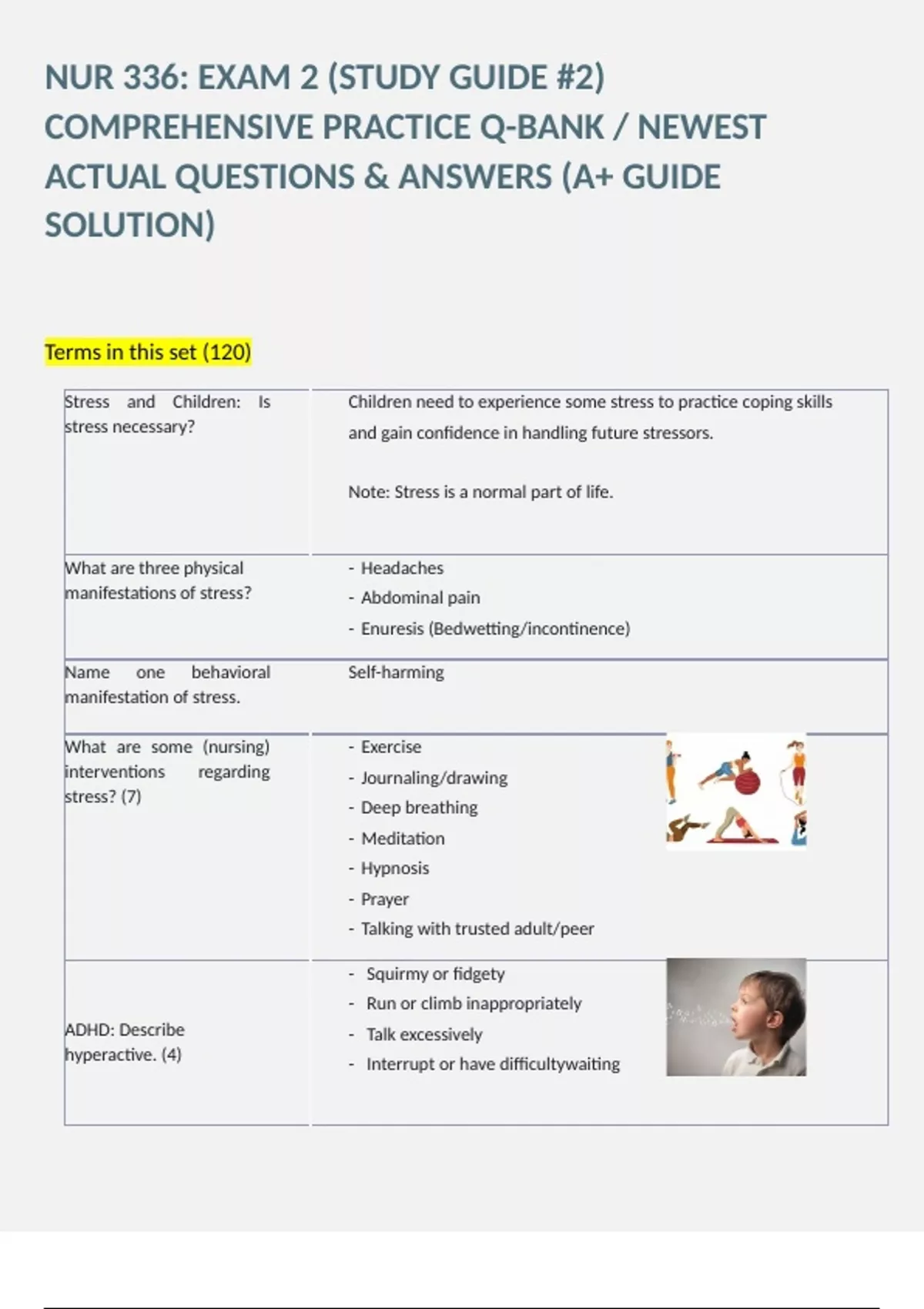 NUR 336: EXAM 2 (STUDY GUIDE #2) COMPREHENSIVE PRACTICE Q-BANK / NEWEST ACTUAL QUESTIONS ...