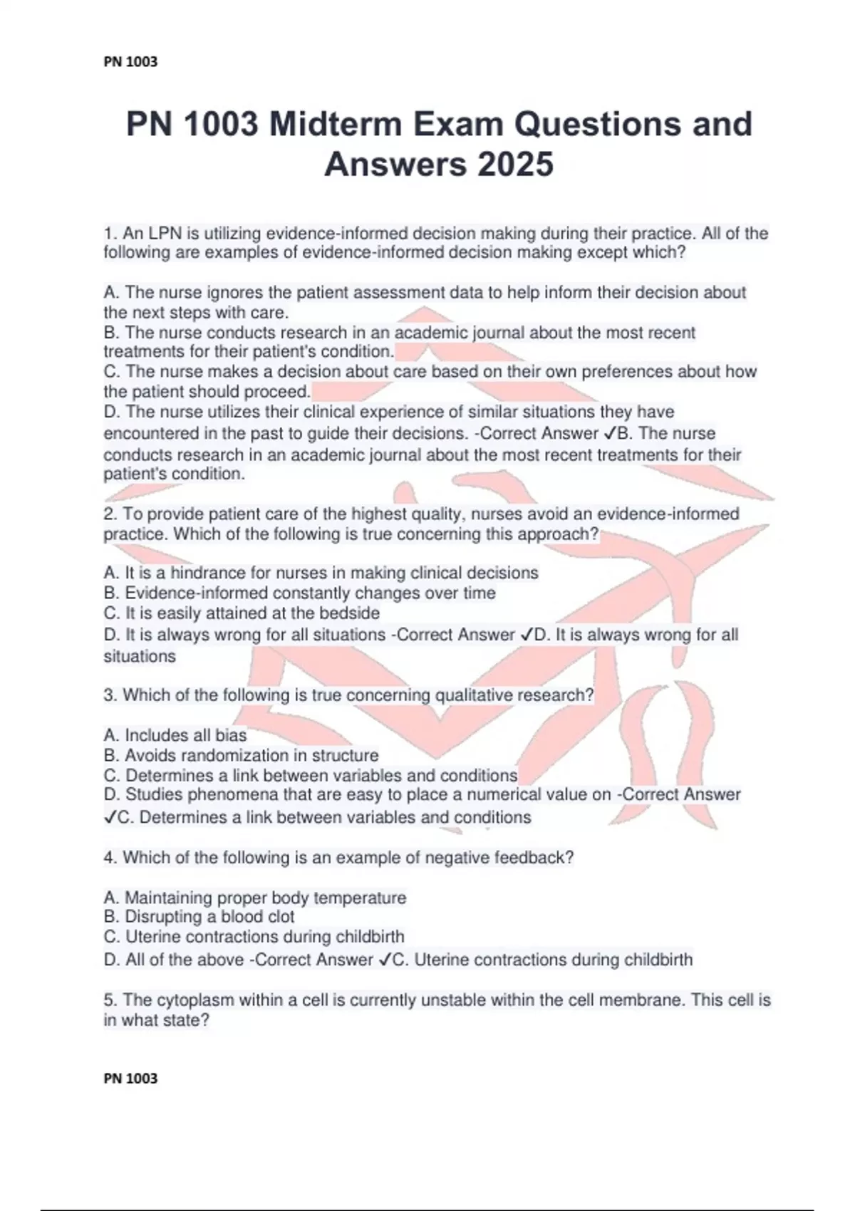 PN 1003 Midterm Exam Questions and Answers 2025 - PN 1003 - Stuvia US
