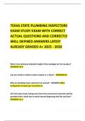 TEXAS STATE PLUMBING INSPECTORS EXAM STUDY EXAM WITH CORRECT ACTUAL QUESTIONS AND CORRECTLY WELL DEFINED ANSWERS LATEST ALREADY GRADED A&plus; 2025 - 2026