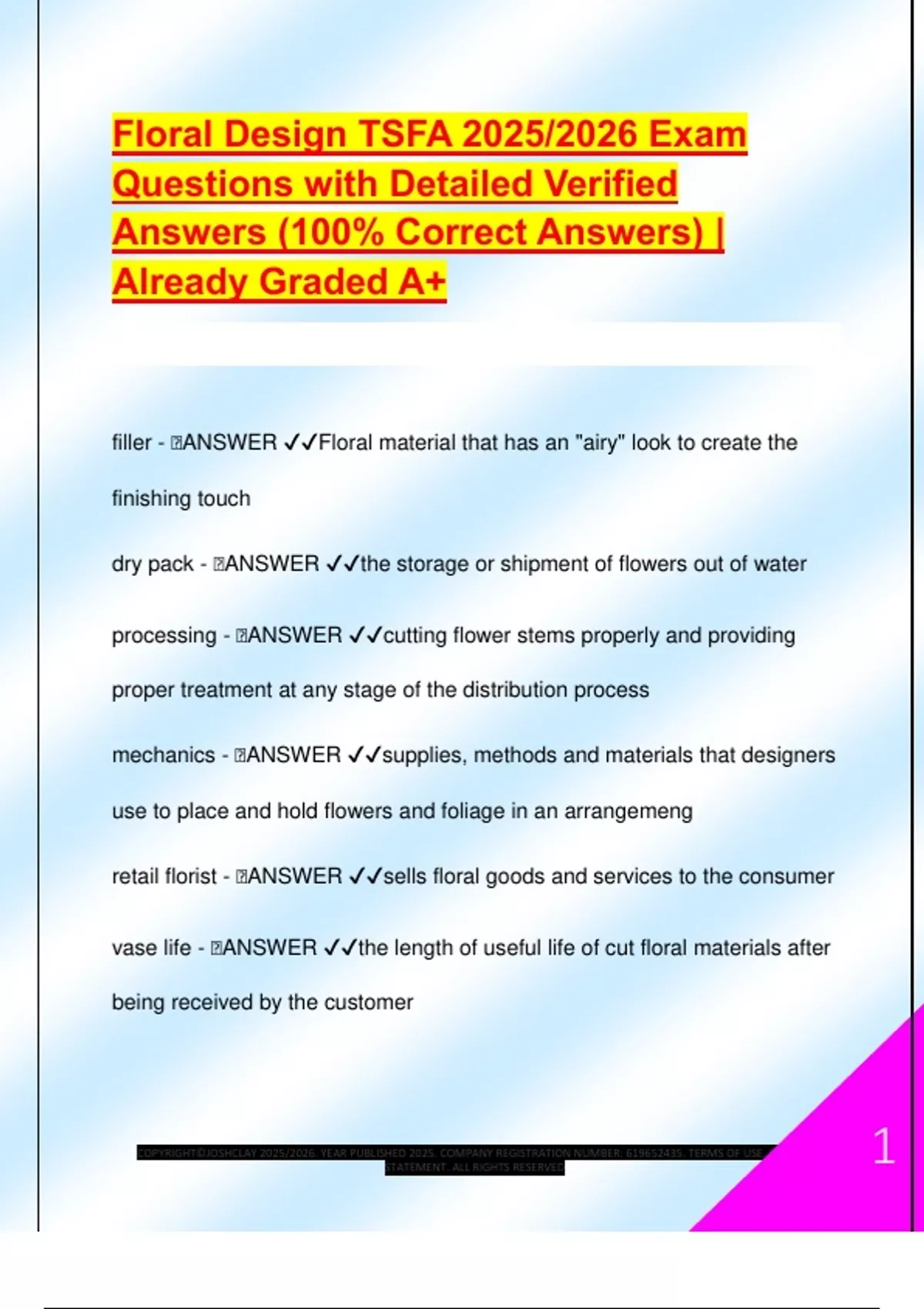 Floral Design TSFA 2025/2026 Exam Questions with Detailed Verified ...