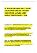 AC HPAT PHYSICS EXAM WITH CORRECT ACTUAL QUESTIONS AND CORRECTLY WELL DEFINED ANSWERS LATEST ALREADY GRADED A&plus; 2025 - 2026