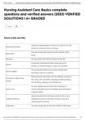 Nursing Assistant Care Basics complete questions and verified answers &lpar;2025&rpar; VERIFIED SOLUTIONS &vert; A&plus; GRADED
