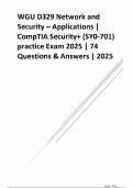 WGU D329 Network and Security &ndash; Applications &vert; CompTIA Security&plus; &lpar;SY0-701&rpar; Pre-Assessment 2025 &vert; 74 Questions & Answers