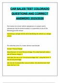 CAR SALES TEST COLORADO QUESTIONS AND CORRECT ANSWERS 2025&sol;2026