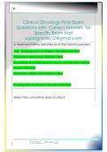 Clinical Oncology 2 Final Exam  Questions with  Correct Answers  for  Specific Exam Mail  supergrades12&commat;gmail&period;com