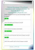 Clinical Oncology 2 Final Exam  Questions with  Correct Answers  for  Specific Exam Mail  supergrades12&commat;gmail&period;com 