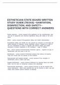 ESTHETICIAN STATE BOARD WRITTEN STUDY GUIDE &lpar;TEXAS&rpar; ~SANITATION&comma; DISINFECTION&comma; AND SAFETY~ QUESTIONS WITH CORRECT ANSWERS