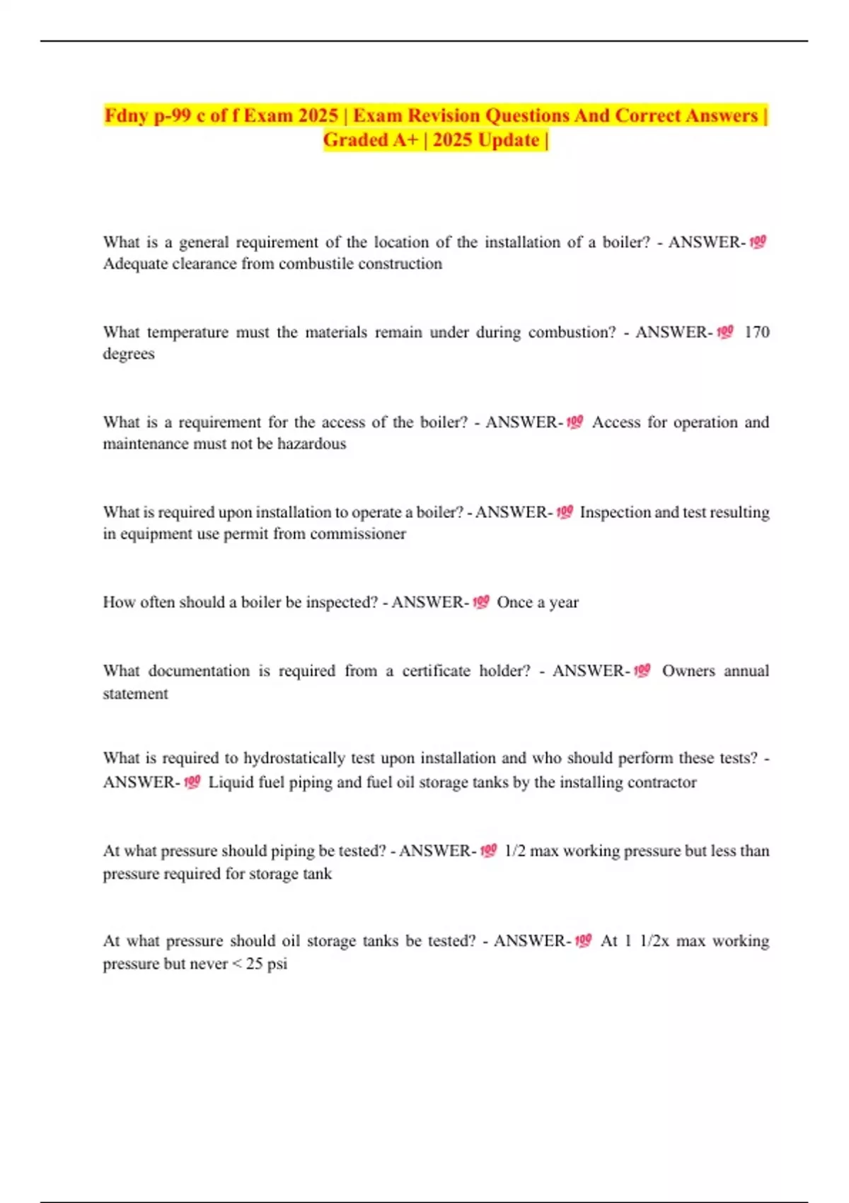 Fdny P 99 C Of F Exam 2025 Exam Revision Questions And Correct